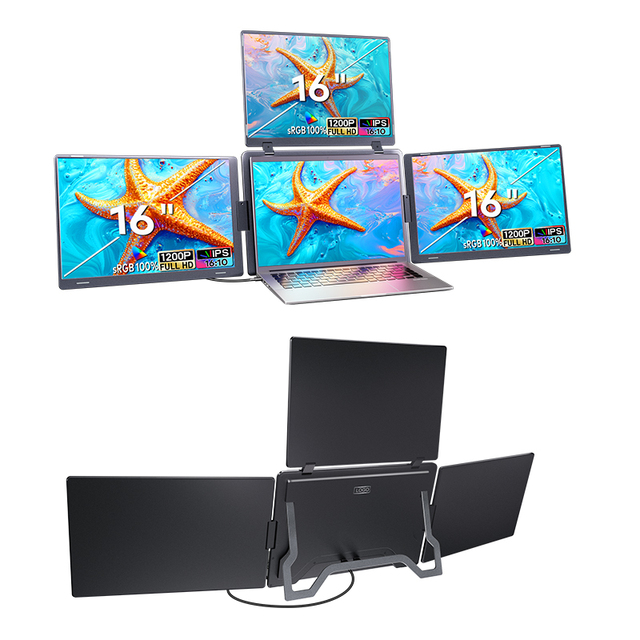 B2B/OEM/Wholesales/Distribution Laptop's Extender 3 Screen Display 16 Inch Portable Quad Triple Monitor Compatible with Win/Mac