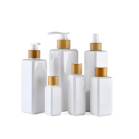 Ensemble d'emballages cosmétiques 100ml 300ml, flacon pompe carré en plastique PET pour shampoing, lotion, crème, nettoyant, tonique, hydratant avec couvercle en bambou