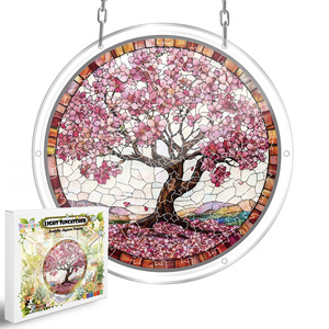 Atrapasueños Redondo de Acrílico con Diseño de Flor de Cerezo, Decoración Colgante para Ventana, Rompecabezas Artesanal, Atrapasueños para Decoración Interior del Hogar - Product Image 3