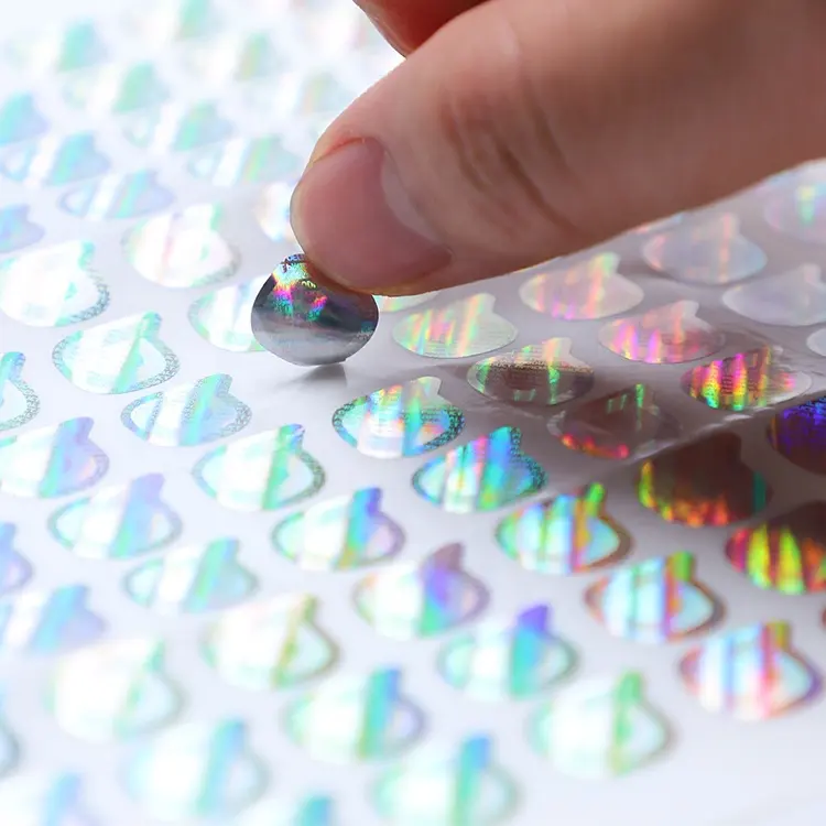 Pegatina holográfica personalizada, etiqueta holográfica de arco iris, holográfica