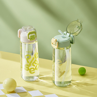 550ml 폴리카보네이트 여행용 텀블러 PC 물컵, 잠금식 뚜껑, 실리콘 빨대, 미끄럼 방지 바닥, 휴대용 손잡이 포함, 통근자/사무실용