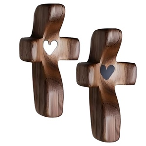 Salib Kayu Walnut Hitam Ukiran Tangan Terlaris, Hiasan Salib Kayu Berongga Bentuk Hati - Product Image 1