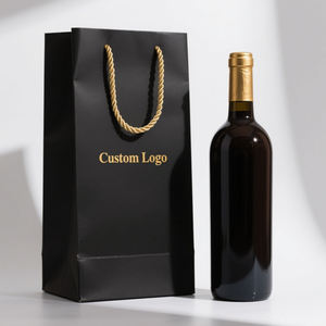 Bolsa de mano de regalo de vino tinto con estampado en relieve de logotipo de lámina dorada de lujo personalizada Premium, bolsa de papel de embalaje para botella de vino - Product Image 1