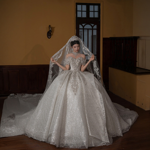 GT150 Modern Sweetheart Floral Print Appliques Crystal <b>Sequined</b> Wedding Dress <b>Backless</b> Customized Ball Gown Floor-Length Chapel - Product Image 1