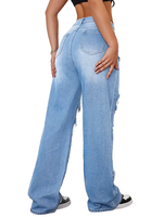 YUANBOFEI Jeans personnalisés de haute qualité, vintage, délavés et déchirés, coupe large, denim déchiré, ajusté mais pas serré, pour femmes