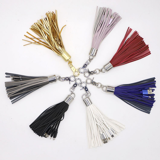 Hot Selling Nylon Jacket Tassel Key Chain USB-C to USB-A Charging Cable for Galaxy and IOS Devices
