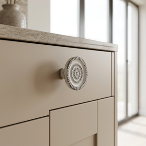 AK Brass Round Wheel Metal Cabinet Knob Grey & White Finish Standard Shelf Door Furniture Handle Decorative <b>Hardware</b> - Product Image 1