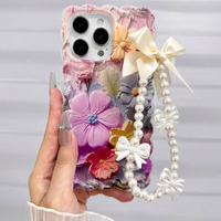 Coque de téléphone portable motif floral peint à l'huile avec bracelet et texture torsadée pour iPhone X, XR, XS Max, 11, 12, 13, 14, 15, 16, 17 Plus, Air