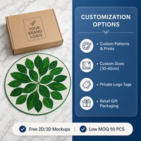 Set de table rond en perles de verre blanches imprimées sur mesure, motif feuille verte botanique, sous-plat perlé, vente en gros