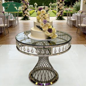 Mesa para pasteles de acero inoxidable con marco de cristal plateado para eventos de fiesta y bodas - Product Image 1