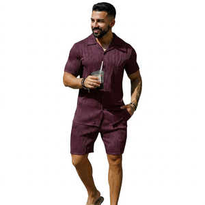 Men Summer <b>Knitted</b> Embroidered 100% Cotton Quick Dry Short Sleeve Custom Logo Joggers Suits <b>Set</b> Shirt and Short <b>Set</b> - Product Image 1