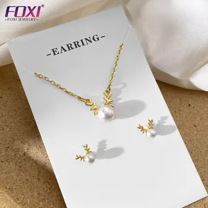 Foxi Christmas gifts cute gold silver antler deer horn pearl necklace earrings jewelry sets for kids and women