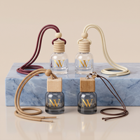 Diffuseur de parfum pour voiture en verre rond miniature personnalisé, flacon vide de 5 ml et 8 ml avec bouchon en bois, désodorisant suspendu, fabrication en usine