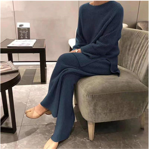 Custom OEM ODM Designer Winter Rib <strong>Knitted</strong> <strong>Set</strong> Pants Suits Pajamas <strong>Knit</strong> Sweater 2 Piece <strong>Set</strong> Women <strong>Knit</strong> Two Piece Sweater <strong>Set</strong> - Product Image 4