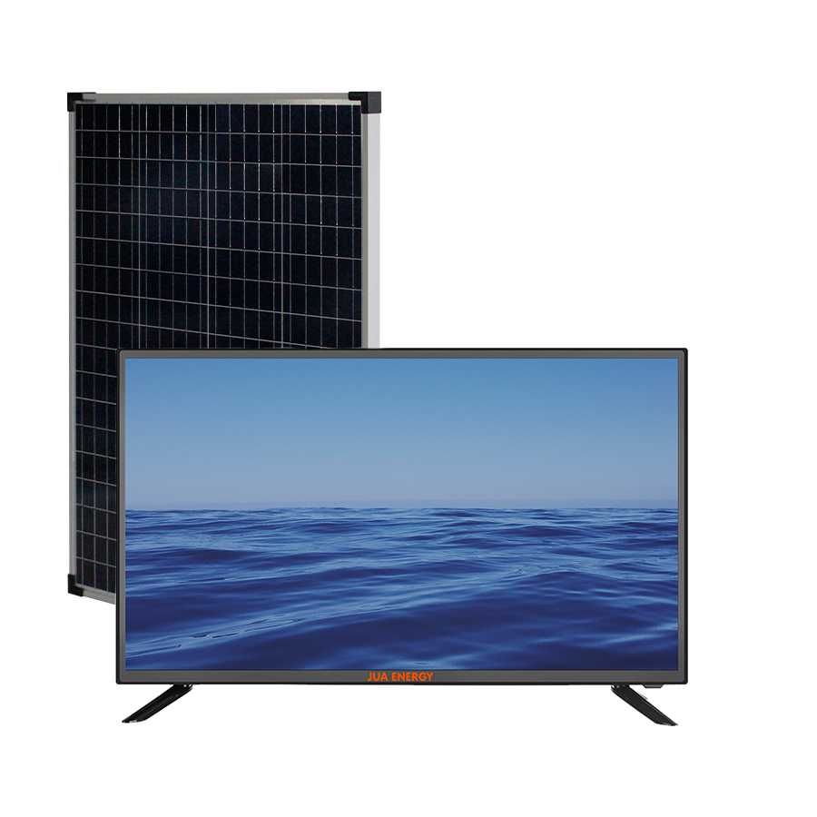 Jua energia solar 19 24 32 polegadas tv, pagamento de energia solar tv kit com painel pv e bateria lifepo4 inconstruída