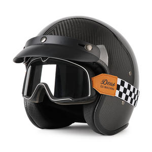 Nouveau casque de moto rétro en fibre de carbone 3/4 avec double visière, casque ouvert - Product Image 4