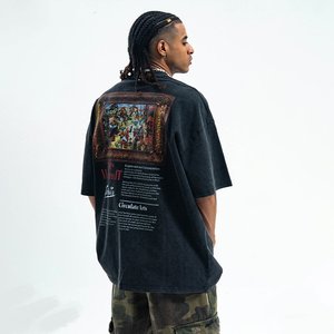 <b>Black</b> Oversized Cotton T-<b>Shirt</b> Custom Print Short Sleeve O-Neck <b>Tee</b> Casual Streetwear - Product Image 1