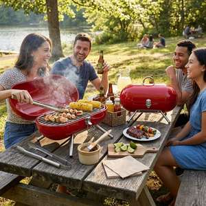 Parrilla de Carbón Moderna en Forma de Pastilla Roja, de Acero con Recubrimiento en Polvo, Mini Parrilla de <span class=keywords><strong>Barbacoa</strong></span> para Exteriores, para Jardín o Patio - Product Image 3