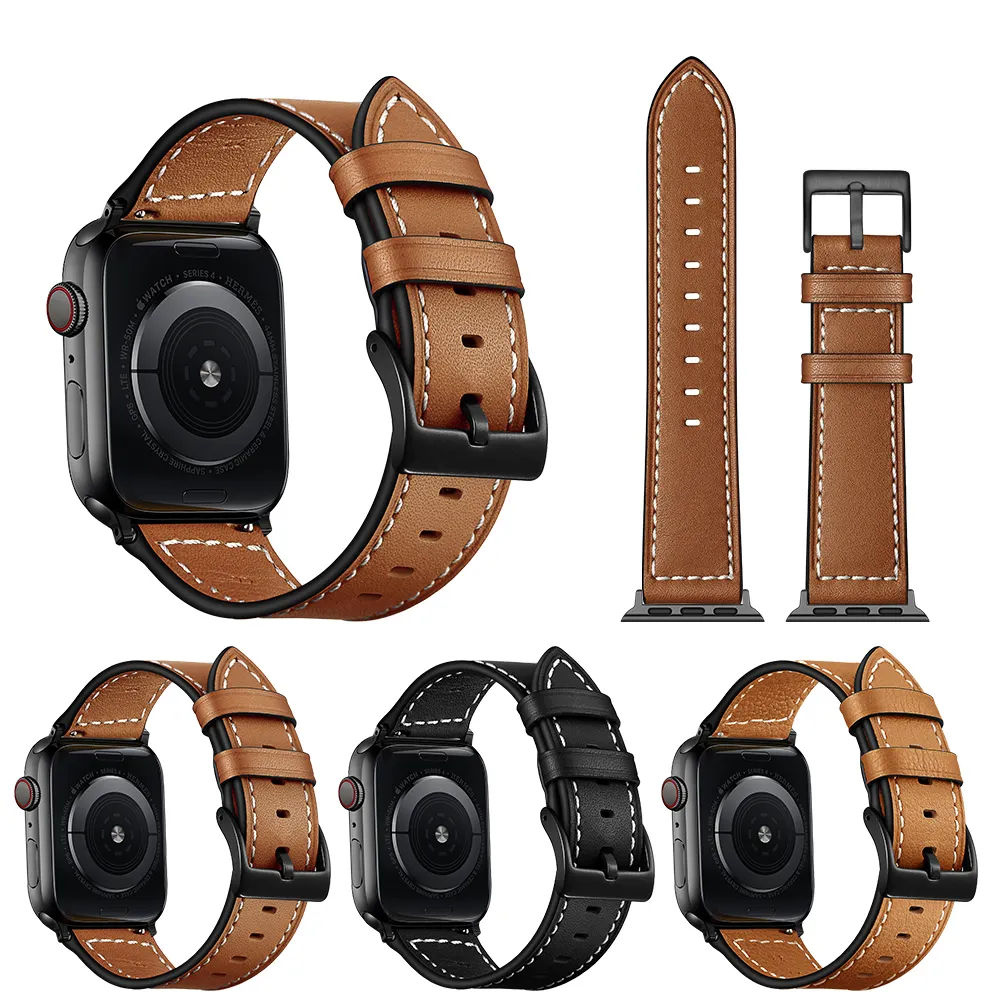 Luxury Classic Cuff Bracelet Belt For Apple Watch 42mm 38mm Band Genuine Leather Strap For iWatch 44mm 40mm Band