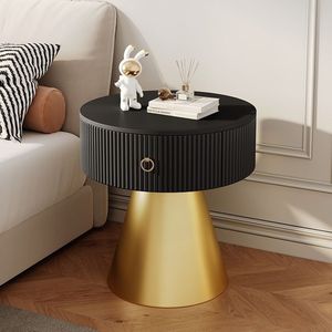 Cream-Colored Marble Top Nightstand With <b>Storage</b> Drawer For Bedroom Use - Product Image 4