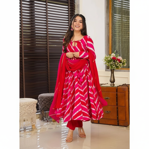 PANTALÓN BATA TRABAJO ESTAMPADO ORGANZA ATRACTIVA CON DUPATTA ROSA - Product Image 1