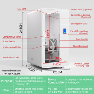 Cabina Insonorizzata Sicura per Valutazioni, Ufficio, Riunioni, Sala Privacy, Asta, Ventilazione, LED, Certificazione CE, Hotel, Centro Commerciale - Product Image 3