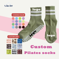 Chaussettes de yoga et de Pilates pour femmes, double face, antidérapantes, rayées, vert matcha, qualité supérieure, personnalisées, vente en gros, par le fabricant Glacier Premium