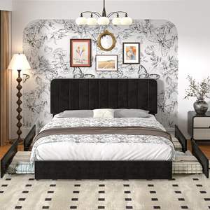 Каркас кровати на платформе с мягким изголовьем, прочным каркасом и деревянными рейками - Product Image 4