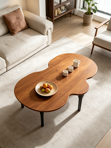 Mesa de Centro de Madera Maciza con Forma de Nube, Patas Cónicas Negras, Estilo Japonés Minimalista, Mesa de Té para Sala de Estar - Product Image 6