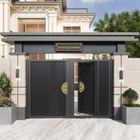 Portail de cour moderne en alliage d'aluminium, à ouverture simple/double, durable, commande manuelle pour maison rurale auto-construite