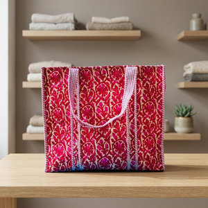 Sacs fourre-tout indiens imprimés au bloc, grands sacs à main matelassés en coton pour femmes, cadeau de voyage, cadeau de Noël pour elle, sacs à main pour professeurs - Product Image 2