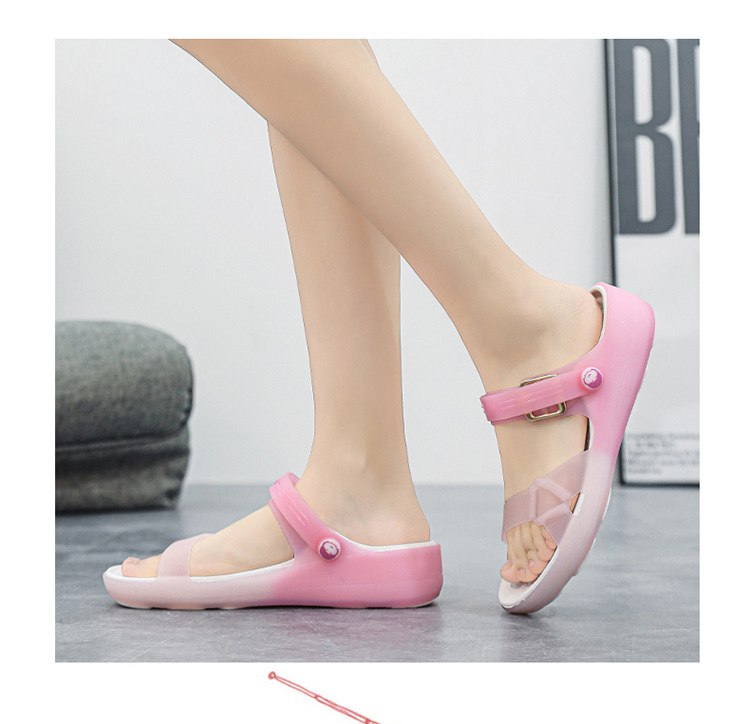 2023 Colorful Jelly Shoes Mid-heel Flat Beach Shoes Soft Plastic Sandals Women's Garden Shoes