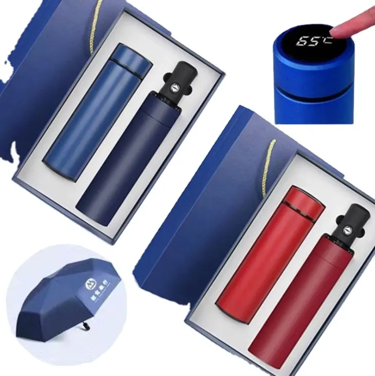 2024 Gadgets Display de temperatura eletrônico de aço inoxidável garrafa de vácuo copo caneca garrafa térmica guarda-chuva dobrável com cliente