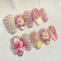 30 faux ongles 3D roses en forme de fleur, en acrylique, à presser, taille moyenne, couvrance totale, avec colle – Vente en gros