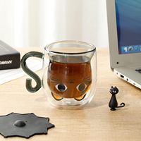 Vente en gros Tasse chat mignon Meilleur cadeau Tasse à thé en verre double couche Verre résistant aux hautes températures Tasse en verre borosilicaté