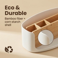 Organisateur de bureau en fibre de bambou écologique, boîte de rangement gain de place, étui de papeterie durable, plateau de rangement pour maquillage à domicile
