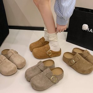 Mules en daim personnalisées pour femmes, sabots à bout fermé avec boucle réglable, chaussures plates confortables décontractées, vente en gros - Product Image 6