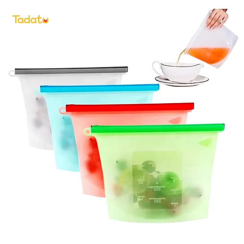 1500ml Food Grade Silicone Fresh Keeping Resealable Reusable Snack Sandwich Bag Ziplock Silicone Food Storage Bag