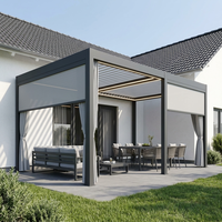 Pergola bioclimatique intelligente en aluminium de qualité professionnelle, avec toit rigide gris, écran zip, LED, grande résistance au vent, pour aménagements de jardin