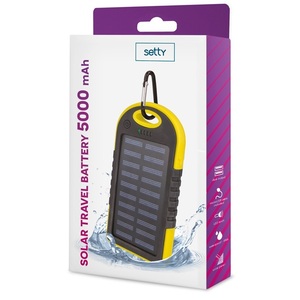 Banco de Energía Solar de 5000mAh Amarillo con Mosquetón para Carga en Exteriores - Product Image 2