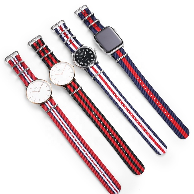 OEM Custom 12mm 14mm 16mm 18mm 20mm 22mm 24mm Striped Strap Nylon Watch Band