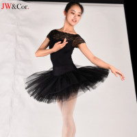 Tutu de danse professionnel 7 couches pour filles, noir, 100 % polyester, pour adultes, entraînement estival