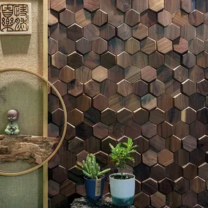 Panneau mural en mosaïque de bois massif pour la décoration du <span class=keywords><strong>salon</strong></span> et des hôtels, élégantes tuiles en mosaïque de bois pour la décoration murale intérieure - Product Image 5