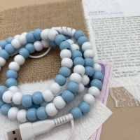 Câble de charge rapide Type-C 5A fait main, personnalisé, en acrylique coloré avec perles bleues et blanches, pour téléphone et ordinateur