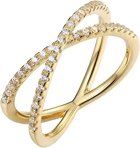 New Arrival 14K Gold Plated X Ring Stacking Rings Simulated Diamond CZ Cross Ring for Women Girls