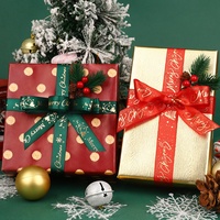 Bahan kemasan DIY ornamen pembungkus Natal undangan kartu cap emas 100% poliester pita Natal pita Satin 38mm