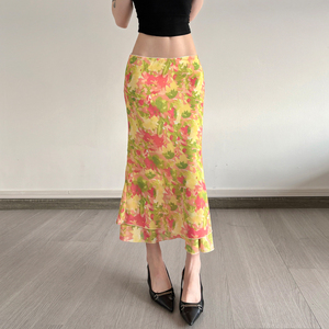 Falda Midi de Gasa con Estampado Floral Romántico para Vacaciones de Verano en la Playa, Transpirable, con Volantes, Cintura Natural, Suave, para Mujer - Product Image 6