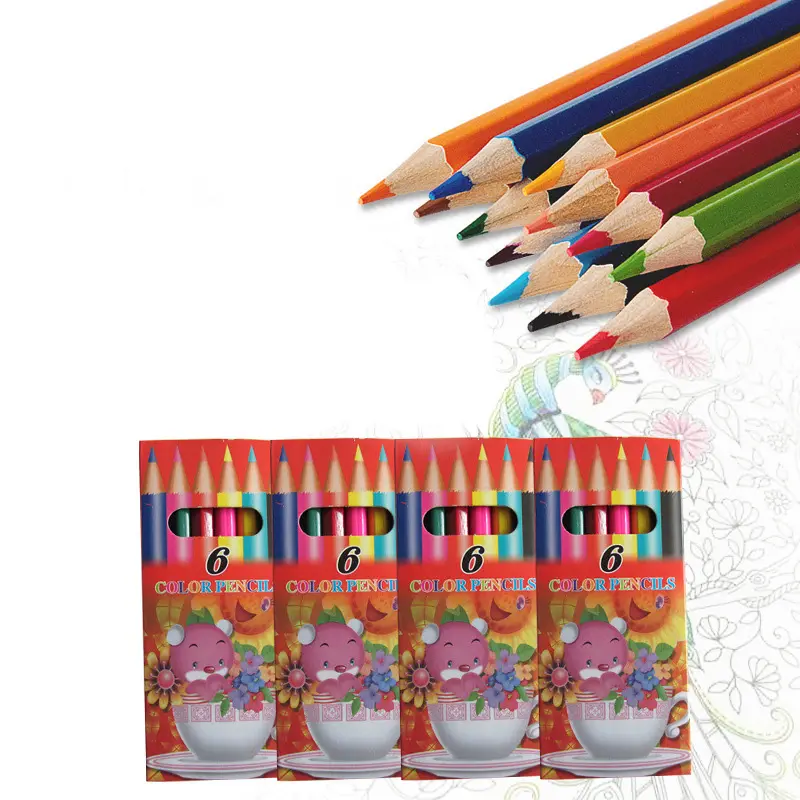 Benutzer definierte Logo Briefpapier Schule Schule 6 12 18 24 36 Farben billig Buntstift Set für Kinder Kunst Zeichnung