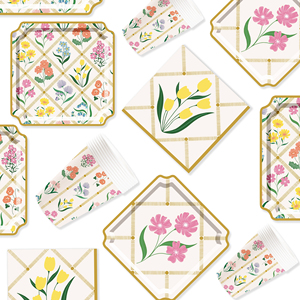DAMAI - Juego de Vajilla Desechable con Diseño de Flores Silvestres para Fiestas Temáticas de Primavera, Platos y Servilletas de Papel para Bodas y el Día de la Madre - Product Image 4