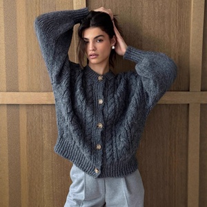 Cardigan en maille torsadée épaisse vintage pour femme, nouvelle collection automne-hiver, avec doublure en <span class=keywords><strong>mohair</strong></span> et laine, col simple boutonnage - Product Image 1